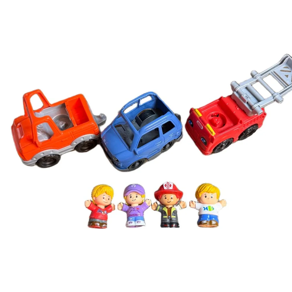 Fisher-Price Little People 7pc Set 3 Vehicles Fire Truck SUV & 4 Figures Lot